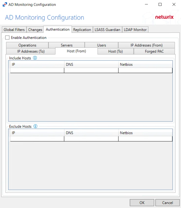 Host (From) Tab in the Authentication Tab