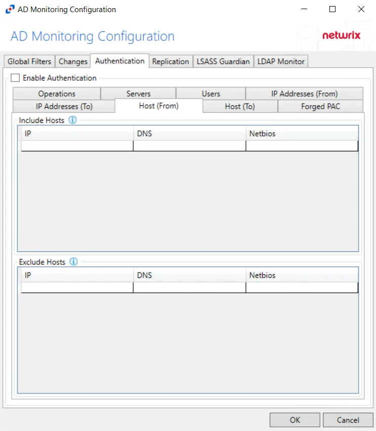 Host (From) Tab in the Authentication Tab