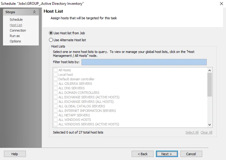 Host List wizard page