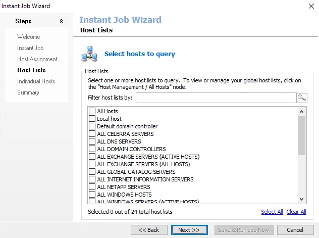 Host Lists page