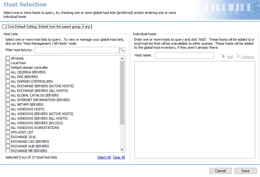Host Selection page