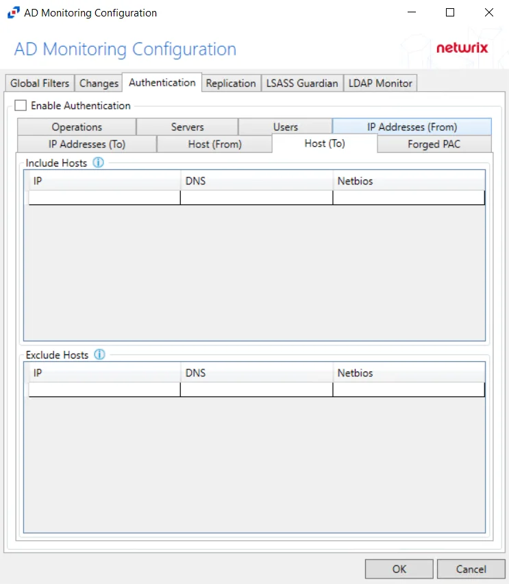 Host (To) Tab in the Authentication Tab