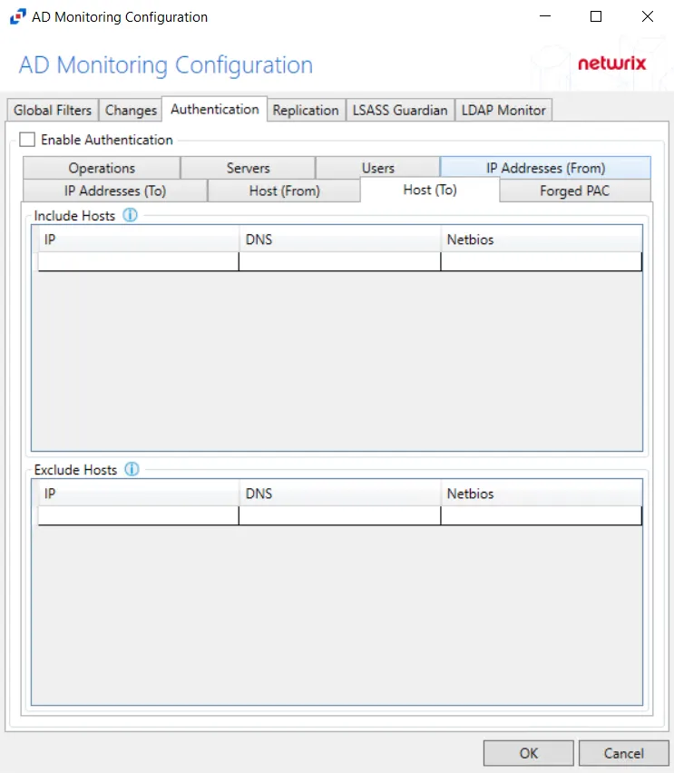 Host (To) Tab in the Authentication Tab
