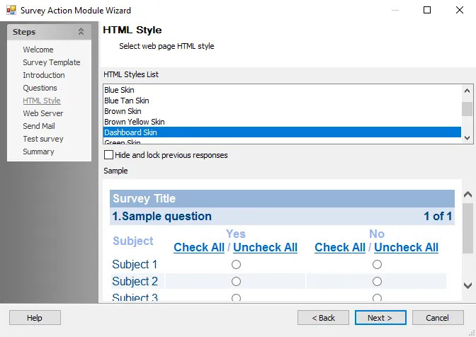 Survey Action Module Wizard HTML Style page