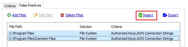 Import on False Positives tab