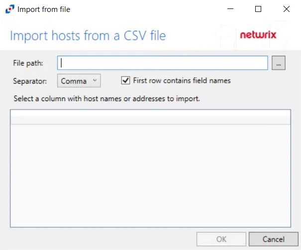 Import Hosts from a CSV File window