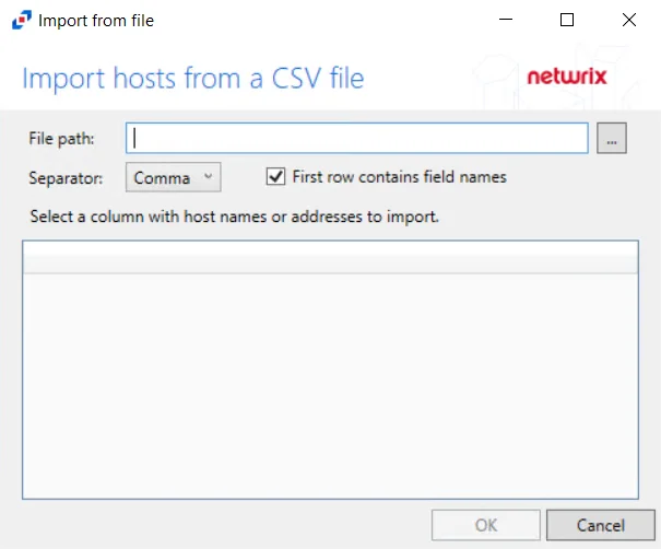 Import Hosts from a CSV File window