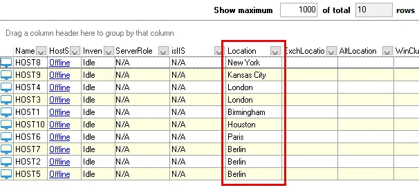 Imported Location column data in the data grid