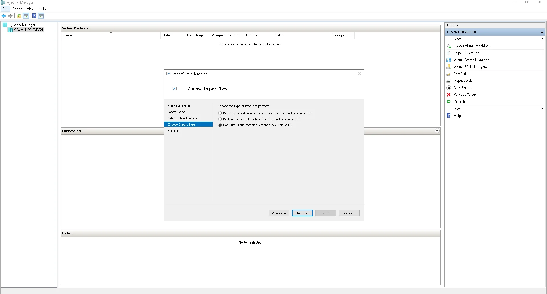 Choosing Import Type