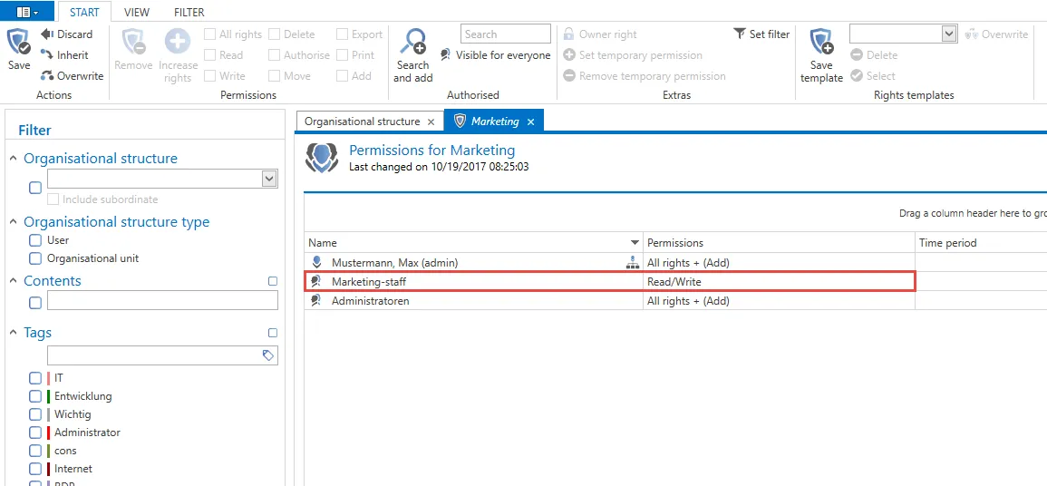 example of permissions