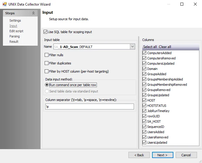 View and Table Creation Analysis Module wizard Input Source page