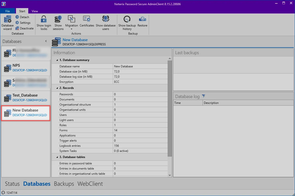 created new database