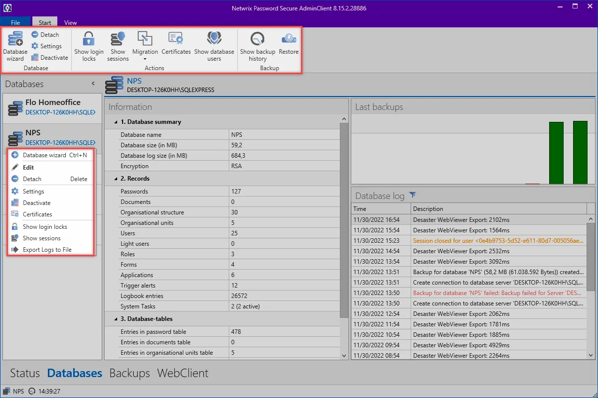 Managing databases