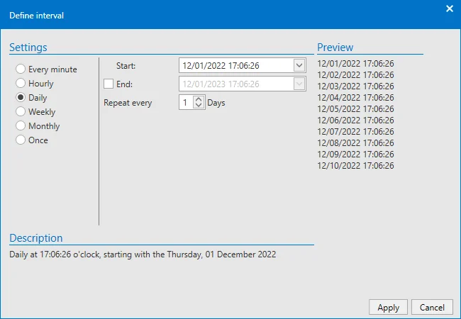 define interval in backup settings