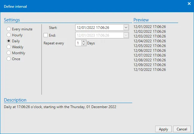 define interval in backup settings