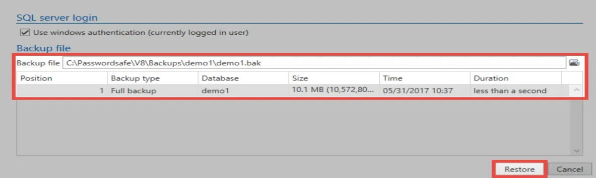 Database restore