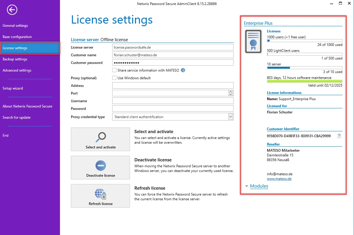 License settings