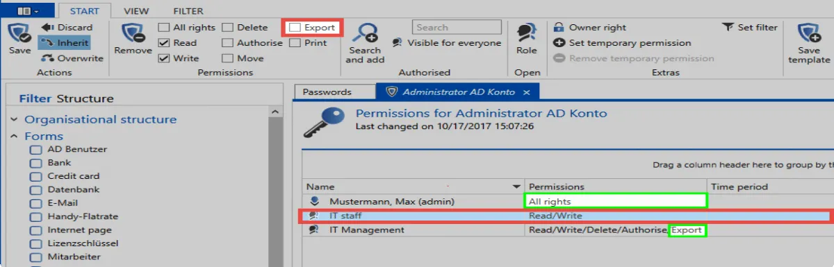 Export in the ribbon