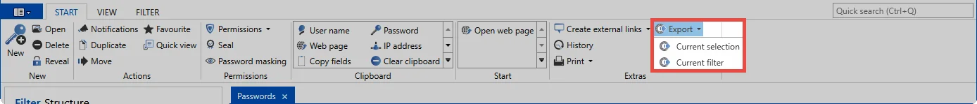 Export ribbon