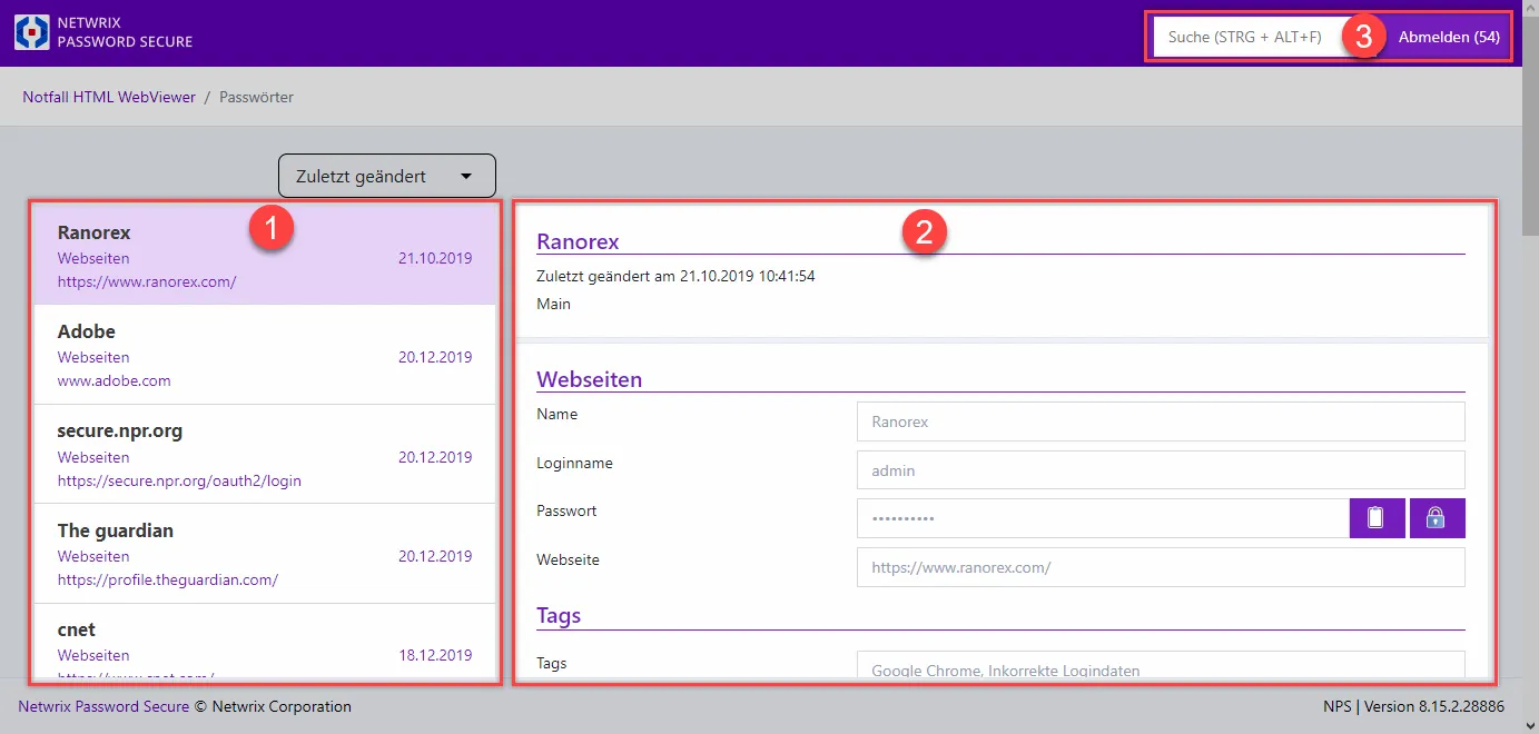 password in emergency webviewer