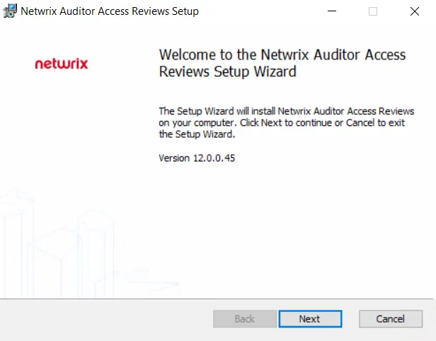 Netwrix Auditor Access Reviews Setup wizard Welcome page