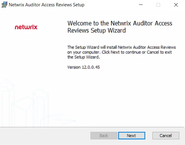 Netwrix Auditor Access Reviews Setup wizard Welcome page