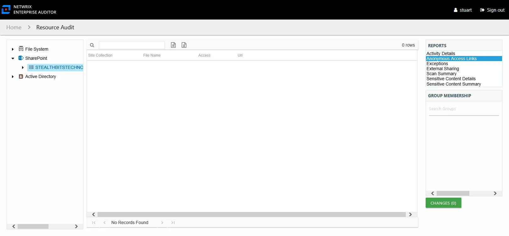 Anonymous Access Links report at the online instance level