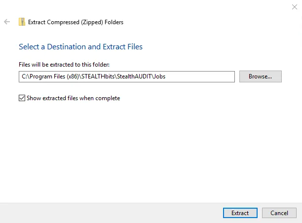 Extract zip file contents to the Jobs folder