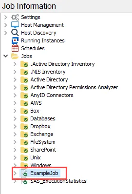 Job displayed in the Jobs Tree