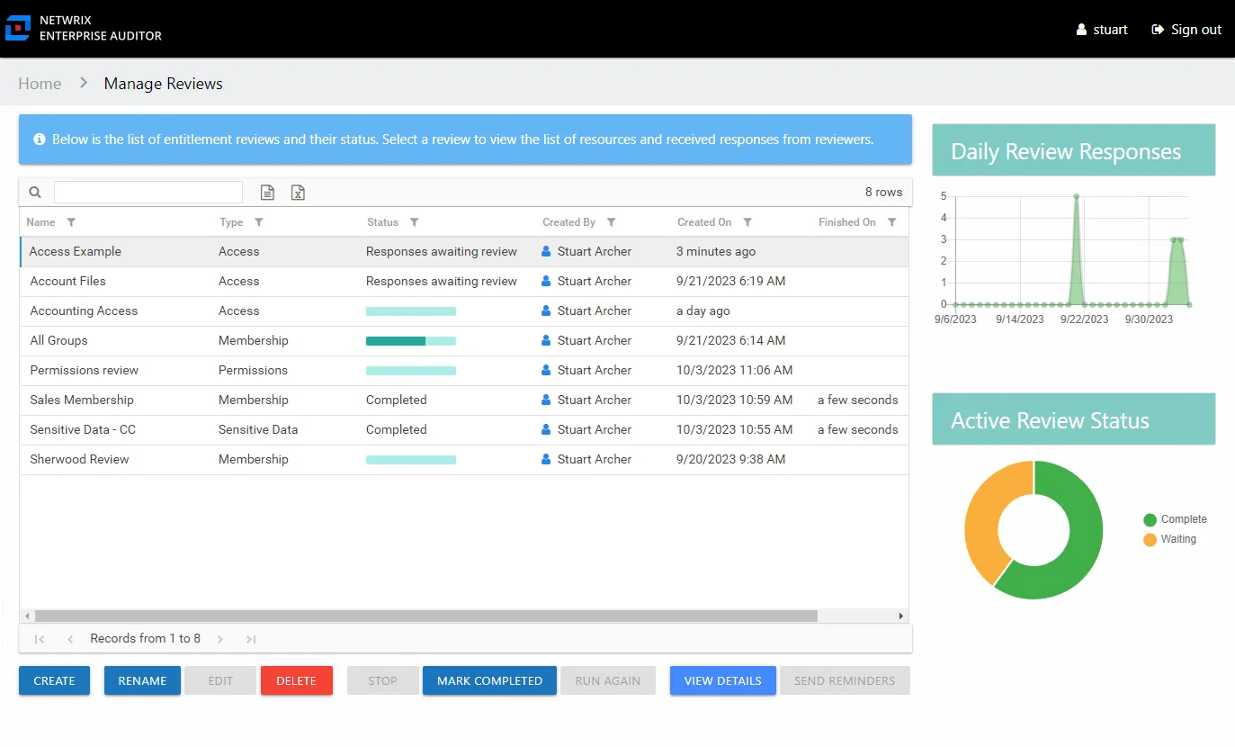 Manage Reviews page with responses awaiting review