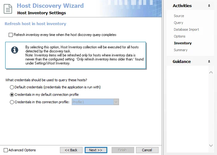 Host Discovey Wizard Inventory page for AD Domain Controllers query
