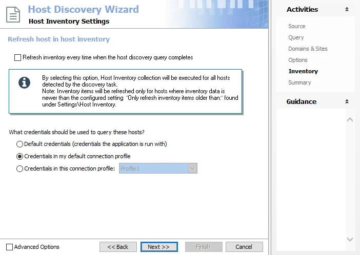 Host Discovey Wizard Inventory page for AD Domain Controllers query