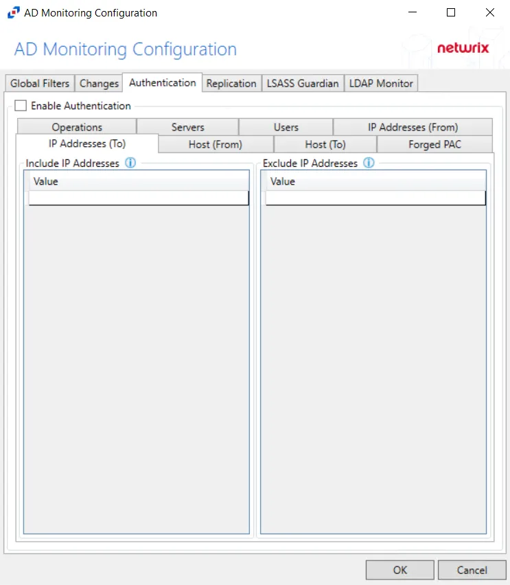 IP Addresses (To) Tab in the Authentication Tab