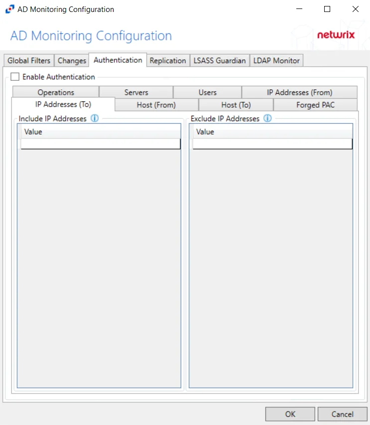 IP Addresses (To) Tab in the Authentication Tab