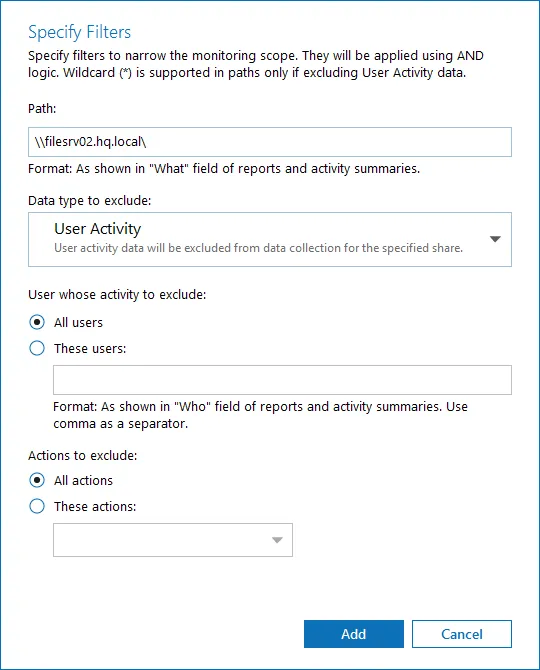 Specify Filters