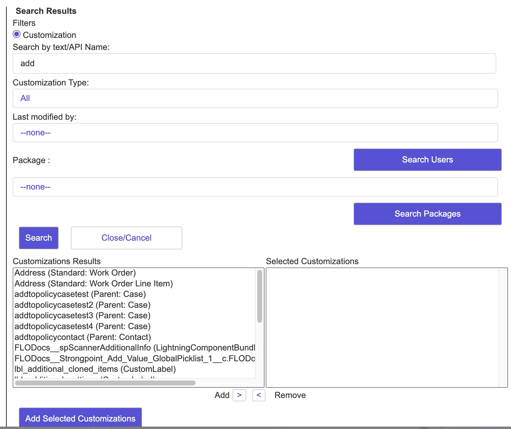 Add an existing customization