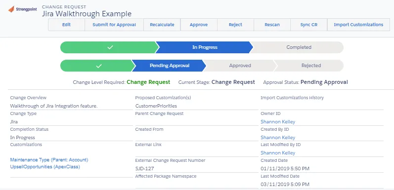 Change Request is In Progress / Pending Approval