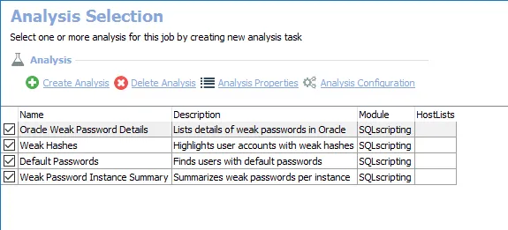 Analysis Selection