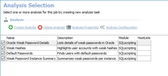 Analysis Selection