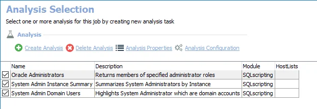Analysis Selection