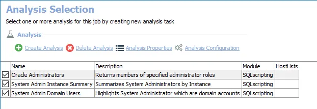 Analysis Selection