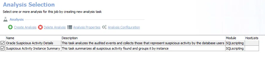 Analysis Selection