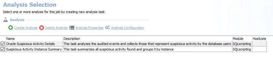 Analysis Selection