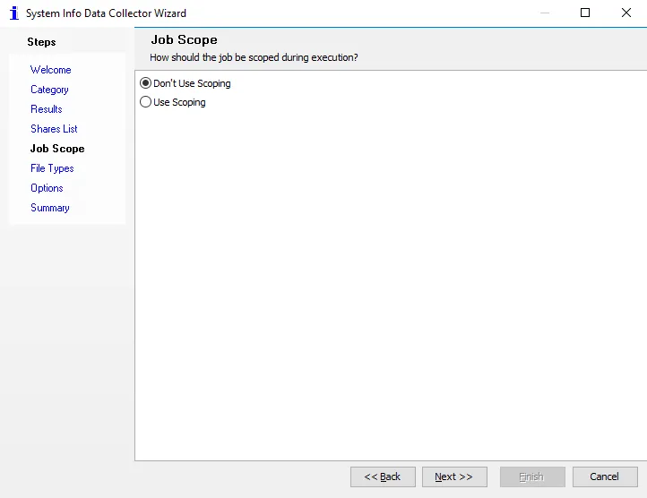 System Info Data Collector Wizard Job Scope page