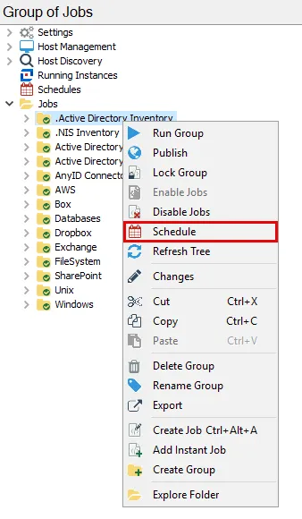 Schedule option from Job Tree