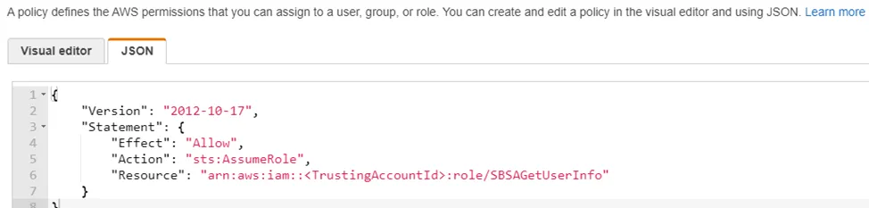 JSON tab in the Policy editor