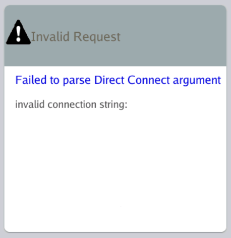 Screenshot of Netwrix Privilege Secure DirectConnect error, stating the connection string is invalid (empty).