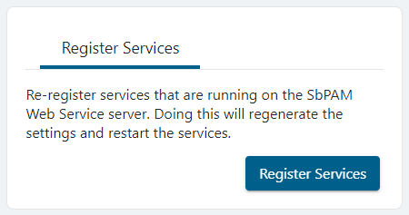 The Netwrix Privilege Secure web application interface's settings page, displaying the Register Services button.