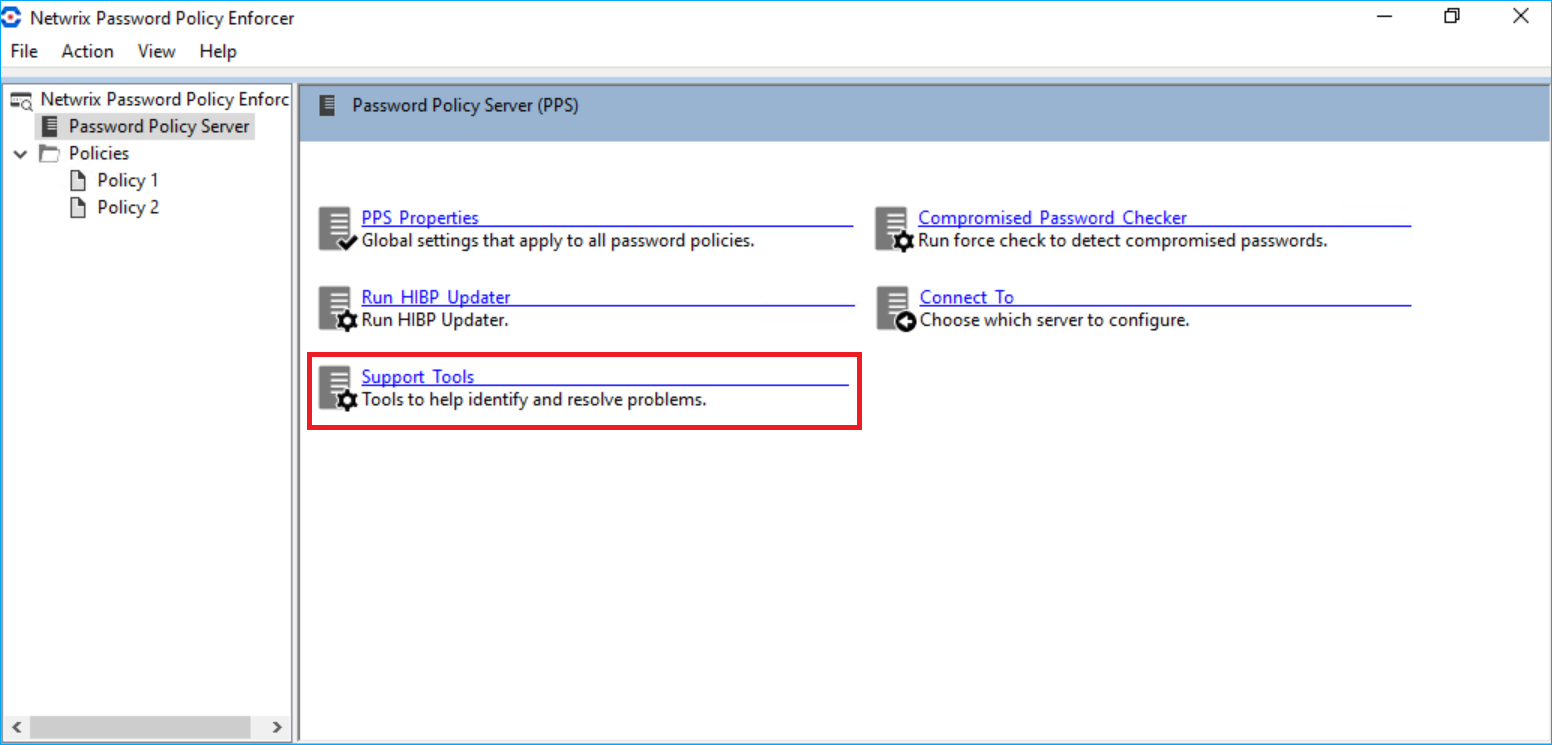 Support Tools screenshot