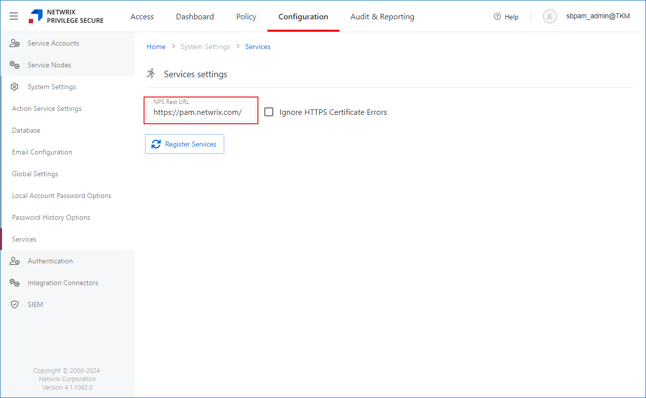 Services page screenshot